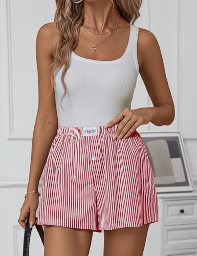 Image of LOMON Womens Boxer Shorts Casual Summer 2026 Pajama Lounge Sleep Pj Gingham Plaid Shorts Y2K Beach Bottoms