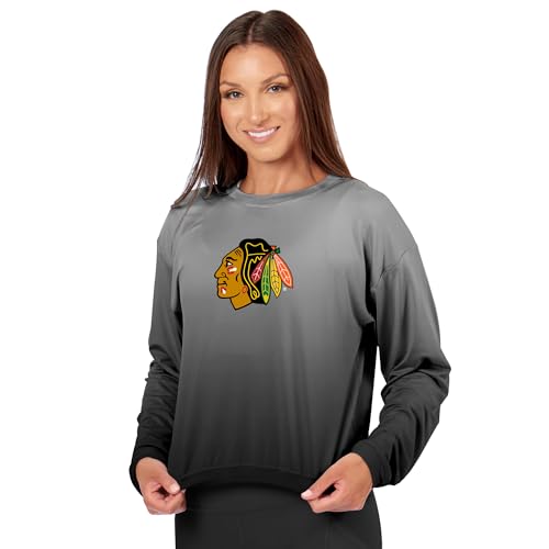 NHL Chicago Blackhawks Women's Long Sleeve High-Low Top, Ombre Wash Crewneck T-Shirt, Officially Licensed Fan Apparel, Medium