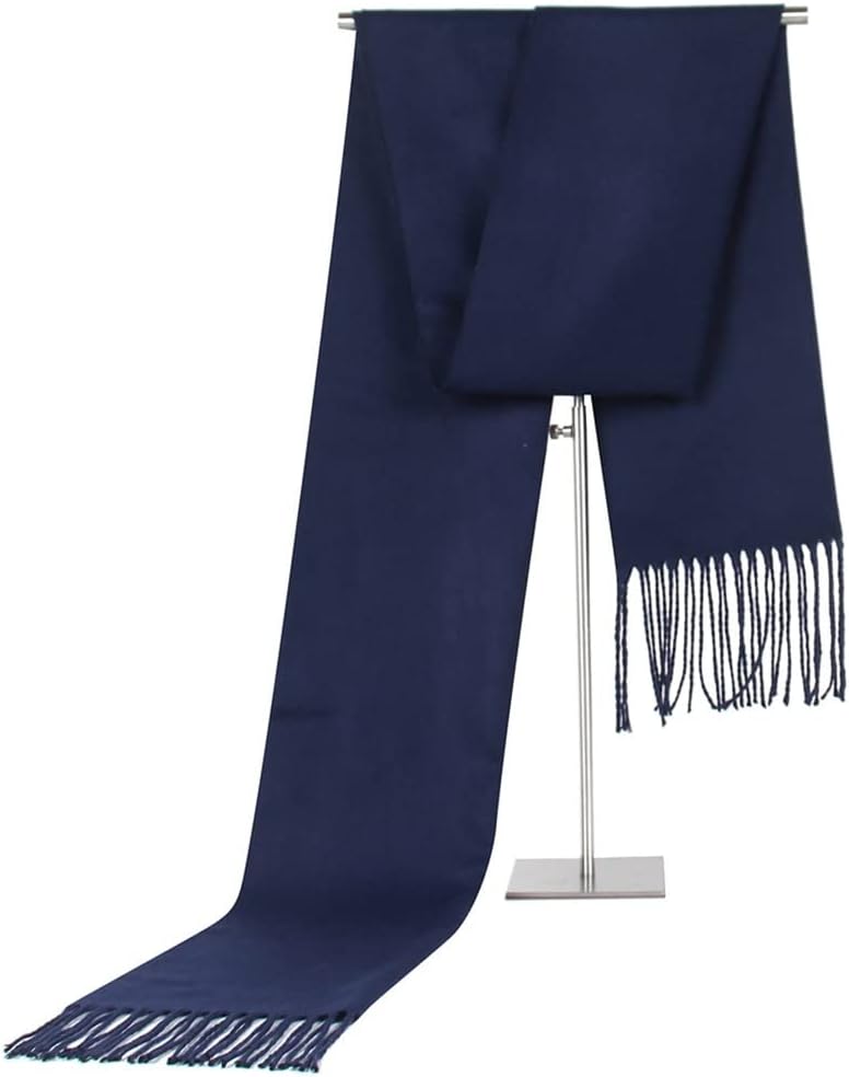 Single Solid Color Men's Scarf Imitation Cashmere Tassel Necktie Gift(C)