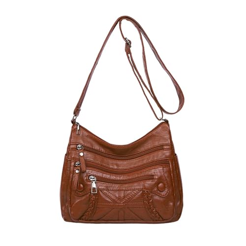 Sac bandoulière pour femme marron en cuir PU rétro avec multipoches