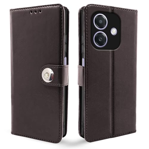 Image of Pikkme Flip Cover Leather Finish | Inside TPU with Card Pockets | Wallet Stand and Shock Proof | Complete Protection Button Flip Case for Oppo A3x 5G / A3x 4G / A3 5G (Coffee)