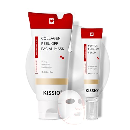 KISSIO Juego de mascarillas de colágeno, suero mejorador y mascarilla exfoliante para piel elástica, hidratante, radiante y regordeta, mascarilla con colágeno, péptidos y niacinamida