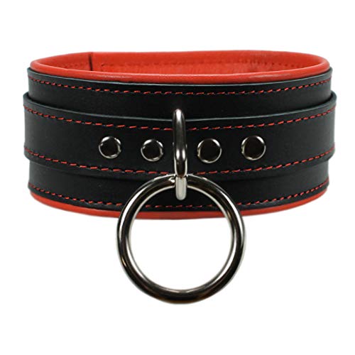 VP Leather Melanie Collar Premium Full Grain Leather Handcrafted O-Ring Choker (Red, Small)