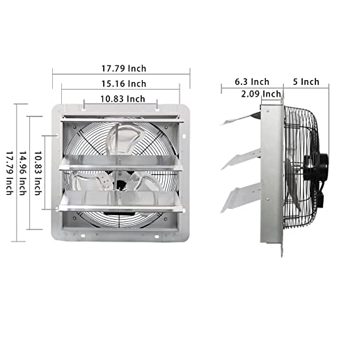 14 Inch High Speed Shutter Exhaust Fan for Garages, Shops, Greenhouses, Attics - 1950CFM - Wall Mounted with Power Cord