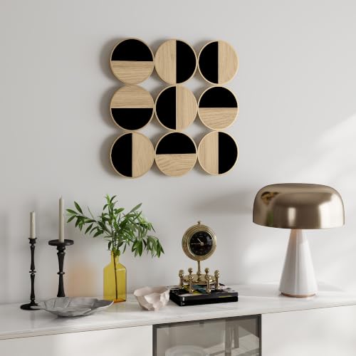 HOMCOM Moderne Metall-Wanddekoration, geometrische Metall-Wandskulptur, einzigartiges Design mit mehreren Scheiben, Hängedekoration für Wohnzimmer, Schlafzimmer, Büro, 60 x 60 cm, natur und schwarz