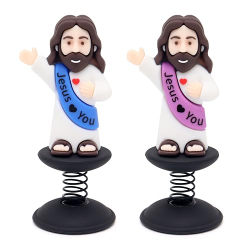 Yelakey Dashboard Jesus Bobblehead Jesus with Smile Face Blessing You Christian Car Accessories Religious Believers Home Decoration with Sticky Pad (Blue & Purple)
