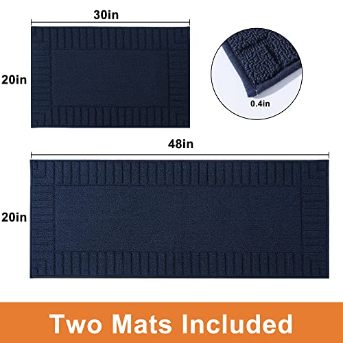 Beqhause Kitchen-Rugs-Washable-Kitchen-Mats-For-Floor Non-Slip Kitchen Mats Set Of 2 Absorbent Kitchen Runner Navy Blue With Tpr Backing 20X30Inch/20X48Inch #TOP2