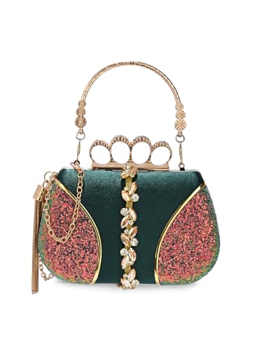Image of TOOBA Handicraft Pearl Embroidered Clutch Purse For Women with Trendy Design 4-ring Handle & Tassel