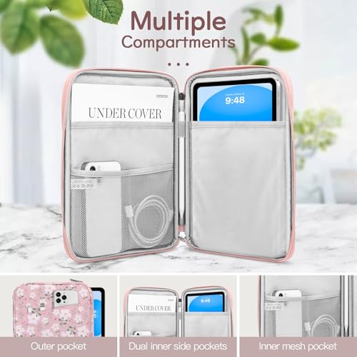 Image of Dadanism 9-11 inch Tablet Sleeve Bag Carrying Case for iPad (A16) 11th Gen 11 inch, iPad 10th Gen 10.9 inch Air 5 /4, iPad Air M4 /Pro 11 inch, iPad 9 /8 /7th, Galaxy Tab A11+ Plus 11 inch, Remarkable 2 10.3 inch, Pink Flowers