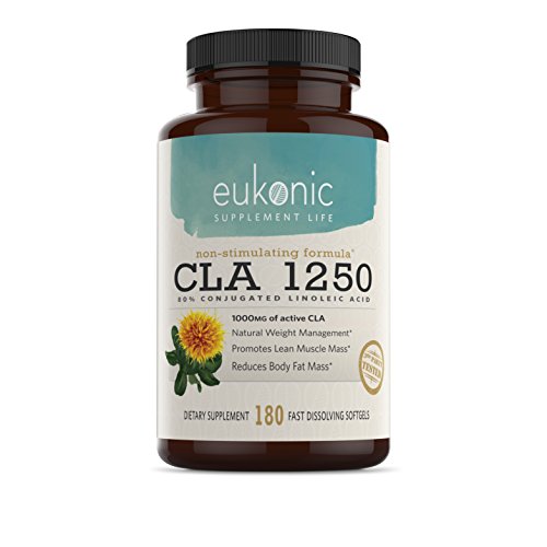 Eukonic CLA 1250 mg, 180 Softgels, Natural Diet Pills for Increased Weight Loss and as a Fat Burner, 100% Safflower Oil, Lose Weight Faster, Non-GMO, 3rd Party Tested