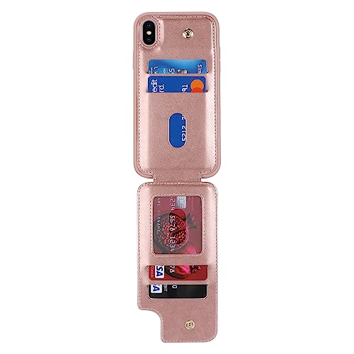 Image of for iPhone X Case with Card Holder,iPhone Xs Wallet Case for Women,Credit Card Holder,Stand Ring Kickstand and RFID Blocking,PU Leather Phone Case for iPhone X /XS 5.8 inch(Rose Gold)