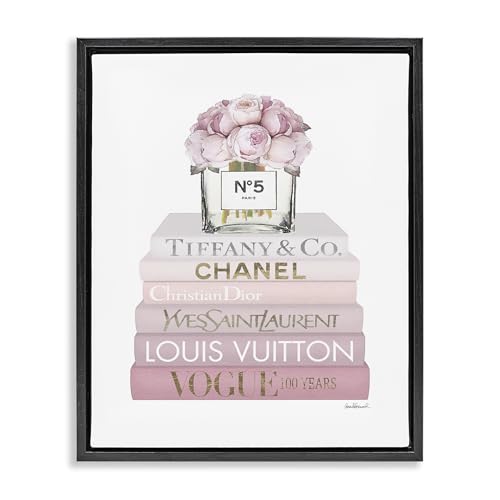 Image of Pink Rose Bouquet Bookstack Glam, 24 x 30 Inch Canvas in Floater Frame