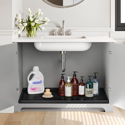 PoYang 34"x22" Under Sink Mat Waterproof, Silicone Under Sink Mats for Kitchen & Bathroom Sink Cabinet Protector, Non-Slip Drip Tray for Pet Feeding, Mini Fridge, Laundry Room & Bathroom Vanity, Black by PoYang - Image 9