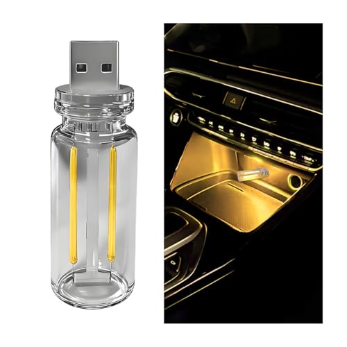 Ywdiml Car Retro Atmosphere Light, Mini Plug-in Touch Control USB Vehicle Glass Bottle LED Night Light, Portable Automotive Interior Ambient Lamp, Universal for Truck SUV Sedan (Warm Color)