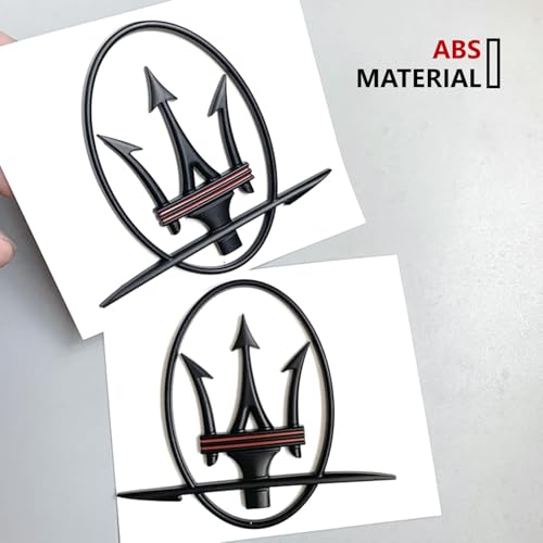 Image of 2PC Side Door Trident Logo Emblem Stickers,3D Rear Window Badge Compatible with Qvattroporte,Ghiblii Series Accessories(Black Red)