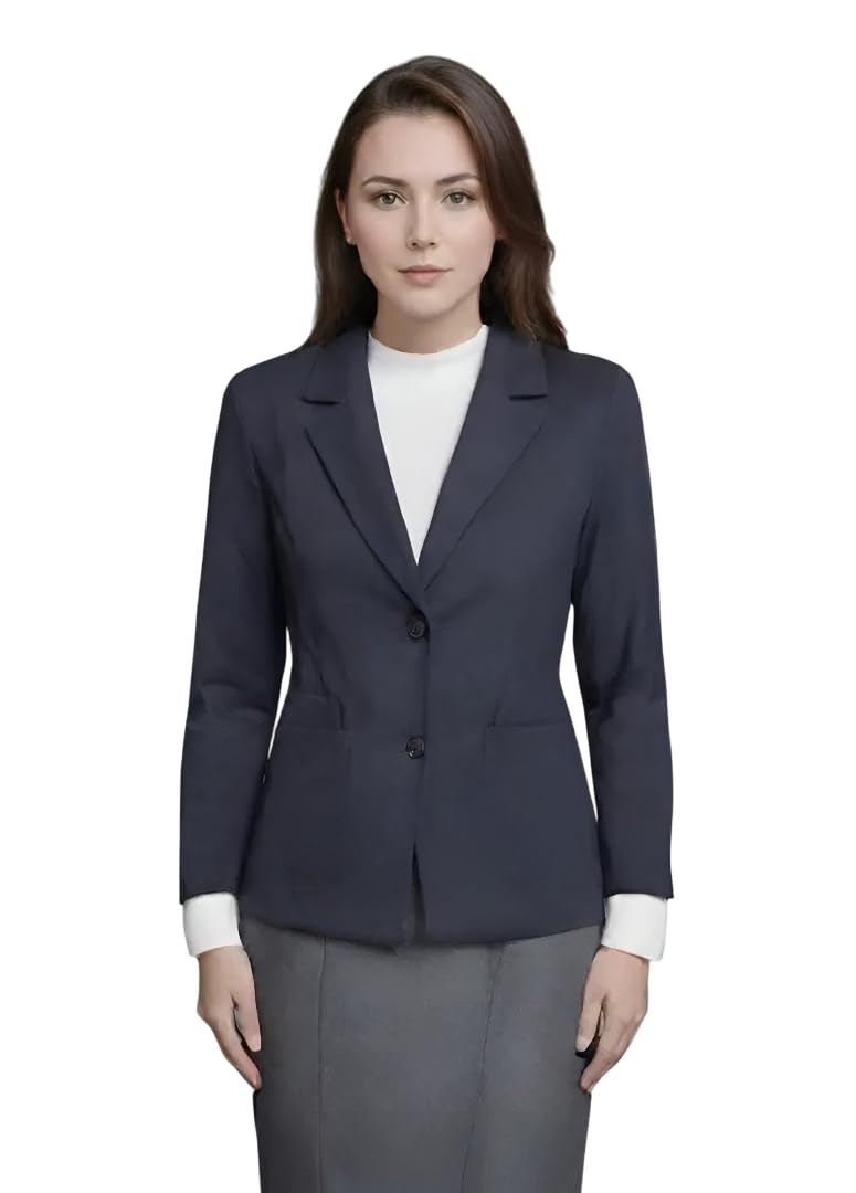 cadmon Women Cotton Blend Solid Single Breasted Blazer with Notched Lapel | Full Sleeves, Button Closure, Regular Fit Formal Blazer for Womens & Girls | Lightweight & Breathable Fabric (Blue)_57-picture-44