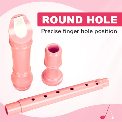 Blockflöte für Anfänger Sopran Blockflöte Deutsche Griffweise aus Abnehmbar ABS Harz Kunststoff, 8-Loch Flöte für Erwachsene, Recorder mit Reinigungsstift und Bedienungsanleitung, Hellrosa