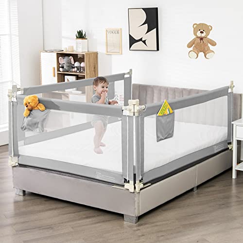 Image of BABY JOY Bed Rail for Toddlers, 57'' Extra Long, Height Adjustable, Foldable Baby Bed Rail Guard w /Storage Pocket & Double Safety Child Lock for Kids Twin Full Size Queen King Mattress (Gray, 57'')