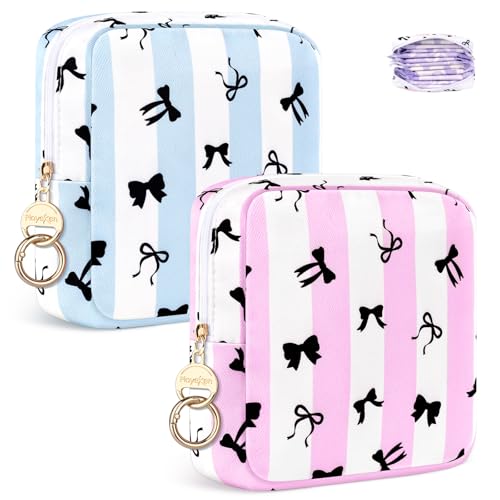 2 Neceser Niña Pequeño para Compresas Organizador Bolsa Menstrual Mujers para Compresas Algodon Salvaslip Postparto Tampons Mini Necesers de Viaje Portátil Regalo Adolescents Niñas(Azul&Rosa)