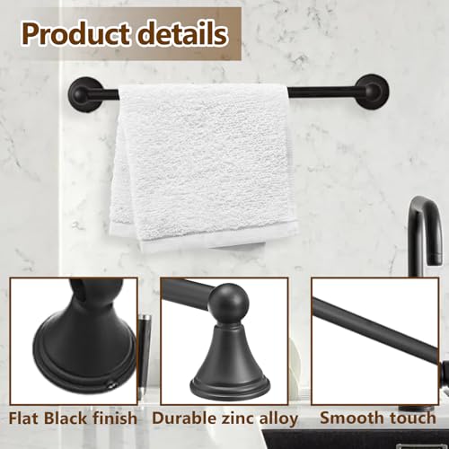 Primero Basics 18-Inch Wall Mounted Towel Bar, Flat Black Towel Rack, Bathroom Towel Holder for Hand Towels, Modern Bathroom Towel Bar by Primero Basics - Image 3
