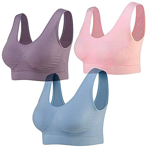 iHENGH 3PCs Brassiere Sport Femme, Femmes Bras de Sport Matelassée sans Couture Soutien à Impact élevé pour Le Yoga Gym Fitness Workout Bleu Clair, Rose, Gris Brun XXXXXXL