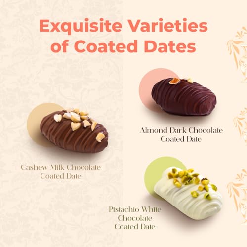 7 BAZAARI Premium Choco & Nut Dates - Gluten Free, Natural Ingredients - Assorted Almond Dark Chocolate, Cashew Milk Chocolate- 10Pcs (Pack of 2),300 G