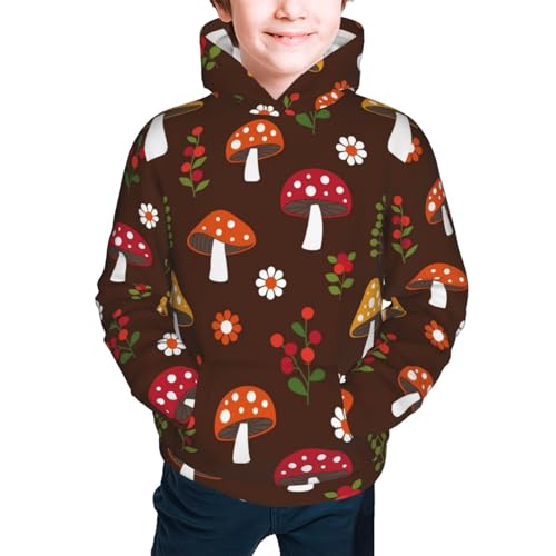 Woodland Mushroom with Flowers and Berries Kid Hoodies Boys Sweatshirts Girls Pullover with Pocket3