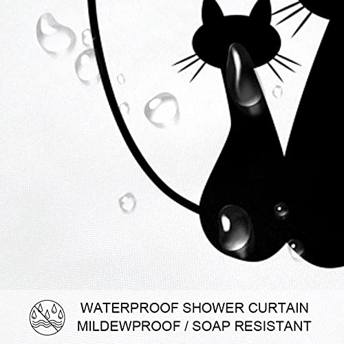 Rideau de douche motif chat imperméable et crochets de salle de bain