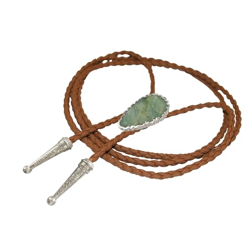Image of Daisy Del Sol Bolo Tie Turquoise Stone Braided Vegan Faux Leather Silver Tips Handmade Necklace Adjustable Boho Western Jewelry