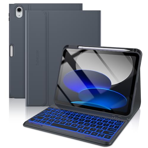 Image of typecase Folio Keyboard Case for iPad 10th Gen 10.9 inch (2022) and iPad 11th (A16, 2025), Magnetic Wireless Detachable Keyboard, 7-Color Backlight, Thin & Light, Pencil Holder - Charcoal Gray