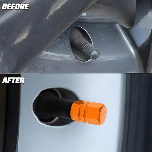 Image of Osilly Car Tire Stem Valve Caps, 8 PCS Aluminum Alloy Valve Stem Covers, Leak-Proof Tire Cap Cover Accessories, Hexgon Style Wheel Air Valve Caps for SUV Car Bike (Orange)