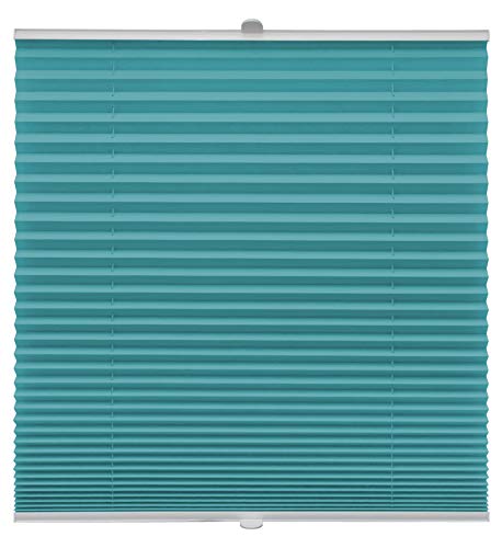 Plissee auf Maß für alle Fenster Montage Glasleiste Blickdicht mit Spannschuh Sonnenschutzrollo Türkis Breite: 71-80 cm, Höhe: 40-100 cm