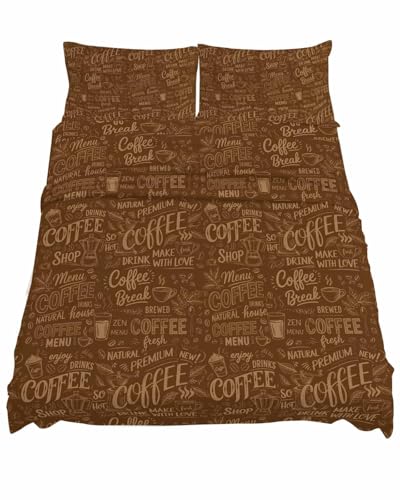 Brown Coffee Full Sheet Set 81"x96", Farmhouses Vintage Cup Plants