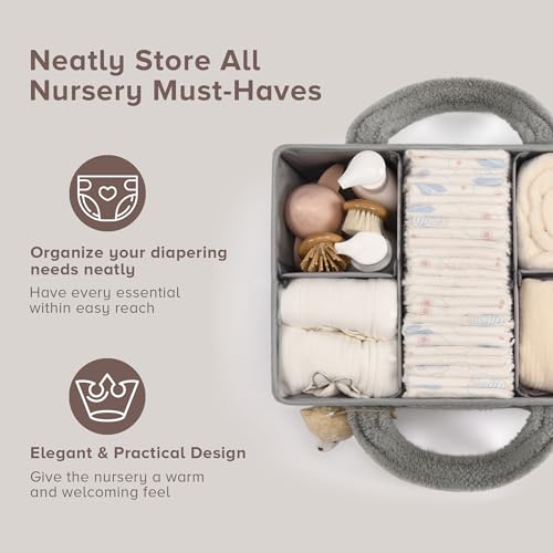 Image of Baby Diaper Caddy Organizer with Handle, Boy & Girl Shower Gift Basket, Portable Diaper Storage Basket Bin for Wipes, Newborn Baby Essentials Registry Search Must Haves, Car Caddy Organizer