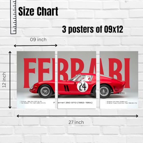 Image of Good Hope Ferrari Car Poster 3 Piece Car Split Poster Set for Room, A4 Size Posters For Wall, Wall Art Home, Office, Living Room, Bedroom, Hostel boys Girls Gift Wallpaper Sticker Wall Decorations