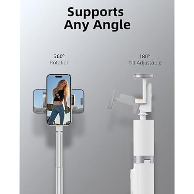 TODI 63 Phone Tripod, Extendable Selfie Stick with Wireless Remote and Phone Holder, Portable All-in-1 Cell Phone Tripod Stand for Video Recording, Compatible with iPhone/Android (White)
