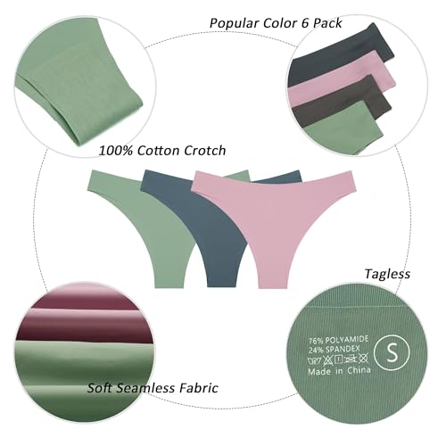 Image of Womens Breathable Seamless Thong Panties No Show thongs Workout Thongs Women Comfortable Thong Underwear Sexy 6 Pack