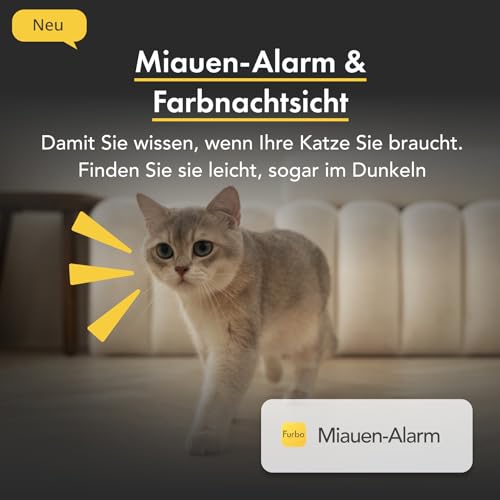 Furbo 360° Katzenkamera [Basic Kamera]: Haustierkamera mit App, Rotierende 360° Sicht, Farbnachtsicht, Tracking, Leckerliwurf, Miauen-Alarm UVM., der Favorit von Haustierbesitzern auf der ganzen Welt