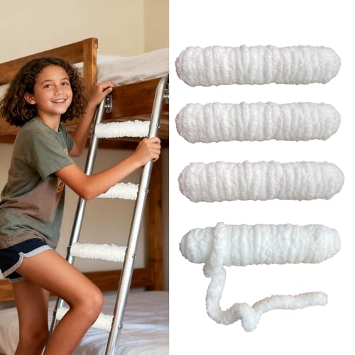 Soft Plush Bunk Bed Ladder Wrap Pads Stylish Non-Slip Rope Ladder Covers Heavy-Duty Cushioned Wrap for Climbing Comfort Clean White Finish (Fits Most Rails)
