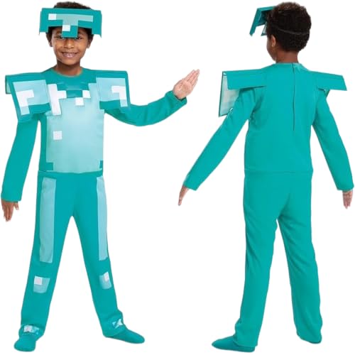 Minecraft Costume - Licence Officiel Minecraft - Armure Diamand - Déguissement pour enfant - Matériaux durable de qualite - Bleu et Blanc - Taille S - Cadeau Magique - Dès 3 ans