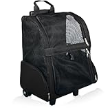 2IN1 Transporttasche mit Rollen bis 15kg Rucksack Trolley Hund Katze Hunderucksack Tasche (Schwarz)