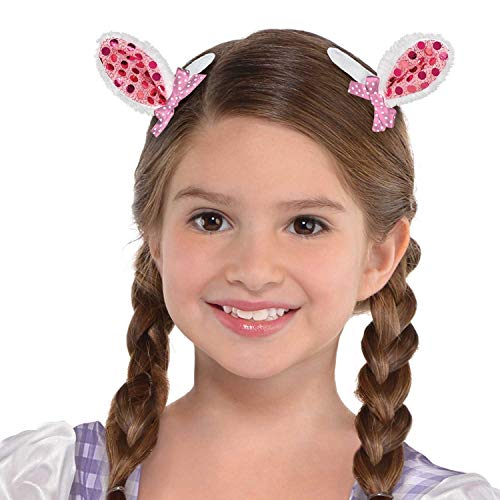Easter Bunny Rabbit Ear Hair Clip Barrettes - Pink Sequin Bows - 2 Pack