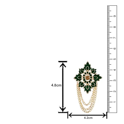 Image of Mahi Meenakari Work Mapel Leaf & Layered Chain Shervani /Indowestern Brooch for Men (PABP1101123GPR)