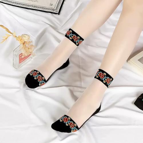 Image of DXYAKY 5 Pairs Sheer Floral Socks for Women, Lightweight Mesh Ankle Lace Socks, Breathable Summer Cute Transparent Stockings