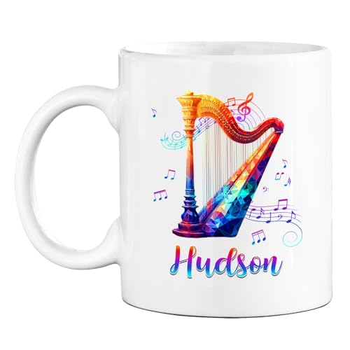 Customized Name Harp Player Coffee Mug Cup Gift For Harp Lovers Men Women Teacher, Personalized Harp Musical Instrument Coffee Cup 11 Oz 15 Oz, Unique Harp Travel Mug, Harpist White Ceramic Mug Gift