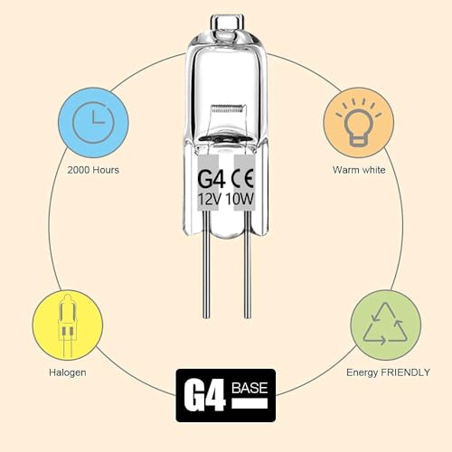 Haraqi 10 Pack G4 Halogen Bulbs，12 Volt 10 Watt Bi-Pin Halogen Bulbs Dimmable for Ceiling Lights,Table Light,Cabinet Lights,Warm White Brightness - Image 6