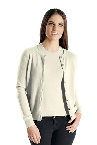 Cashmere Boutique Women's 100% Cashmere Cardigan Twin Set Vanilla
