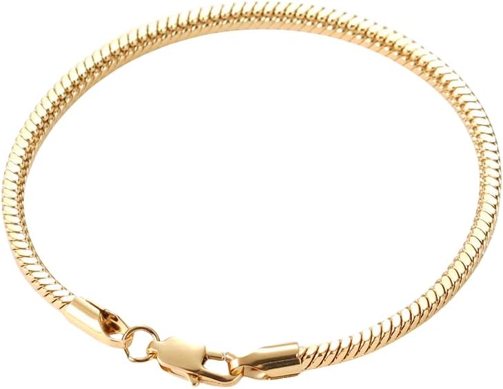 18K gold bracelet, 3mm round snake chain bracelet, ladies' pure diamond cut gold bracelet, ladies' chain bracelet, ladies' jewelry, ladies' gift