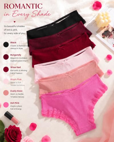 Image of Womens Cotton Underwear Sexy Lace Trim Bikini Ladies Cheeky Panties 6 Pack | Criss Cross Back,Plus Size,S-3XL,Multiple Colors,Daily Wear,Low Rise,Womens Lingerie,Flattering Outfit,Stretch,Breathable