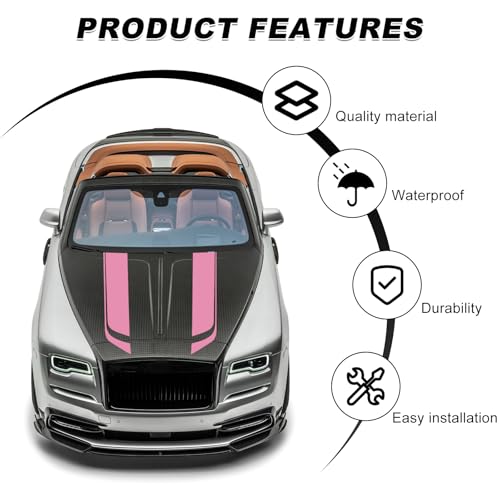 Image of Car Hood Decal Sticker, Automotive Side Body Stripe Graphics Racing Bumper Sticker, Universal Vehicle Skirt Roof Bonnet Vinyl Decal Exterior Decoration, Car Accessories (Pink)